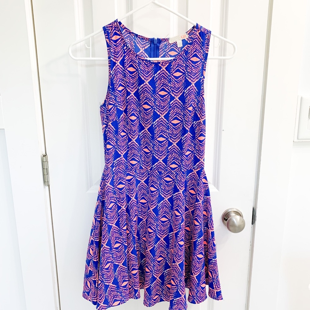 Blue and coral patterned GB dress
